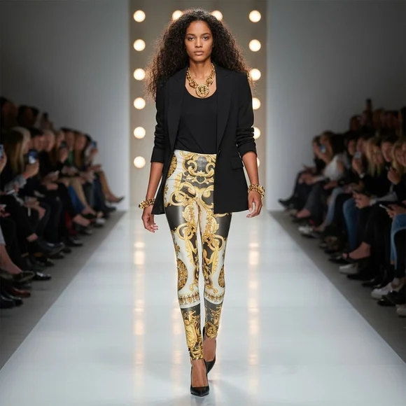 Versace 2018 Runway Gold and Black Baroque SS 1992 Tribute Leggings - Picture 4 of 17